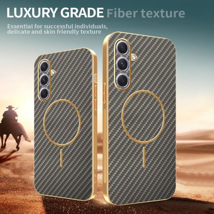 OEM - Samsung Galaxy A55 5G Skal Kolfiber Texturerad TPU - Kaffe