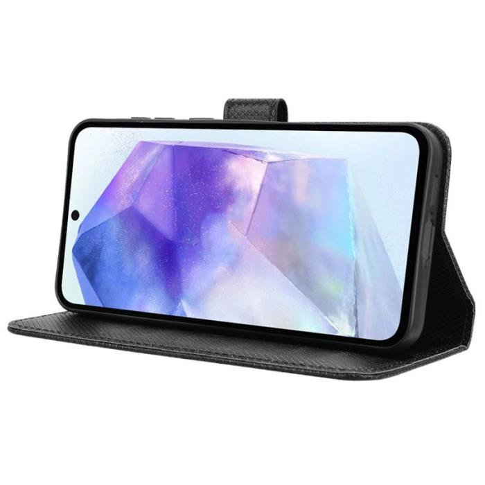 OEM - Samsung Galaxy A55 5G Mobilskal KonstLäder Flip - Svart