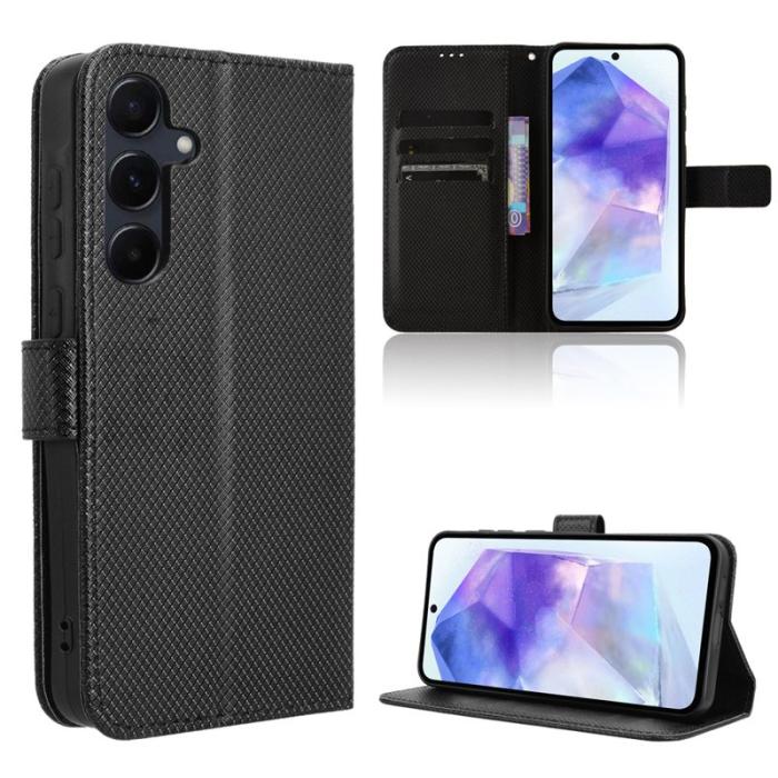 OEM - Samsung Galaxy A55 5G Mobilskal KonstLäder Flip - Svart