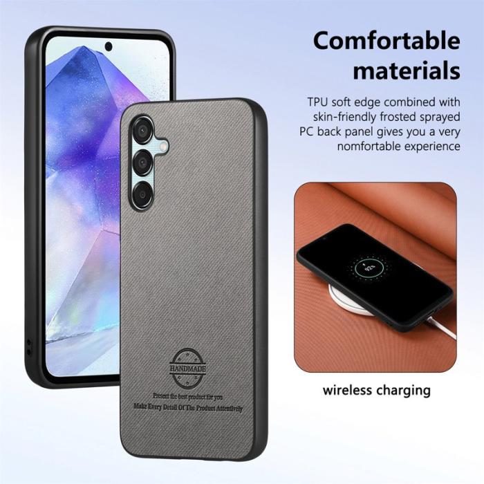 OEM - Samsung Galaxy A55 5G Skal Konstläder + Plast Anti-Drop - Grå