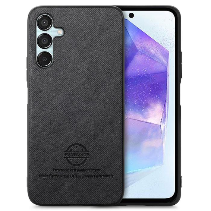 OEM - Samsung Galaxy A55 5G Skal Konstläder + Plast Anti-Drop - Svart