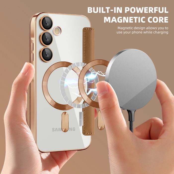 OEM - Samsung Galaxy A55 5G Skal Magnetiskt Äkta Läder RFID Skydd - Brun