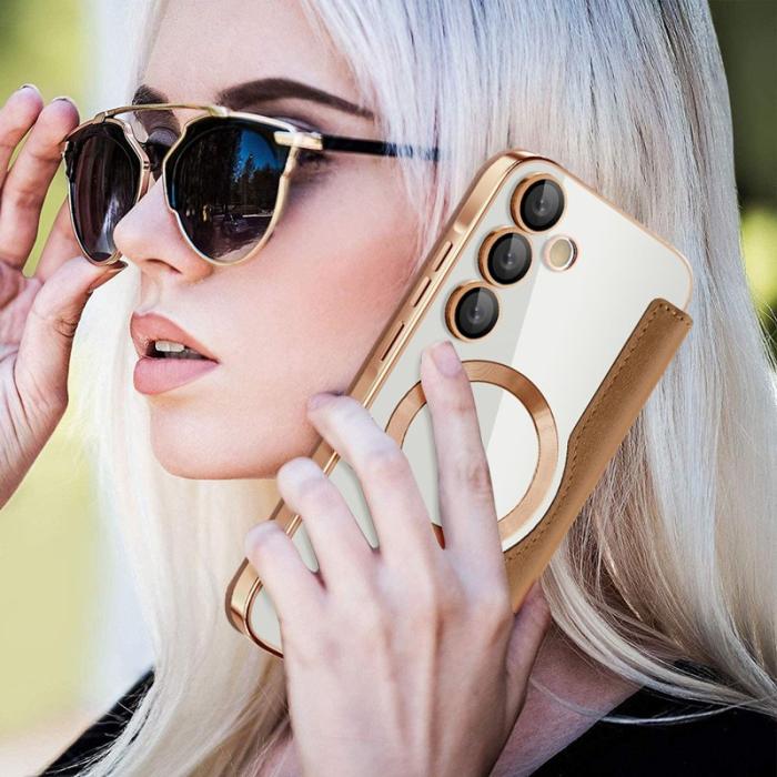 OEM - Samsung Galaxy A55 5G Skal Magnetiskt Äkta Läder RFID Skydd - Brun