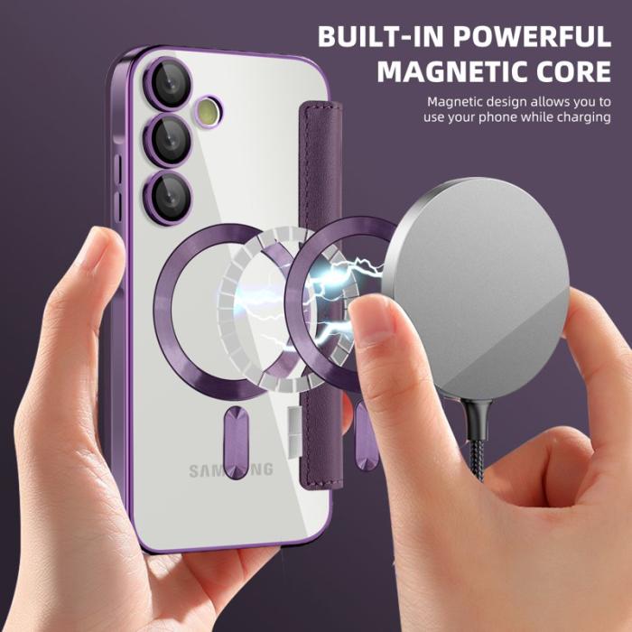 OEM - Samsung Galaxy A55 5G Skal Magnetiskt Äkta Läder RFID Skydd - Lila