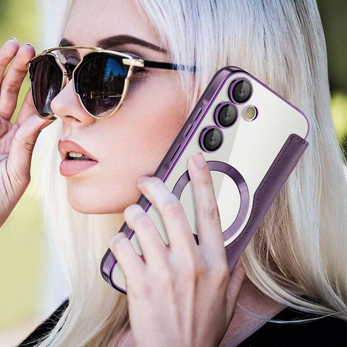 OEM - Samsung Galaxy A55 5G Skal Magnetiskt Äkta Läder RFID Skydd - Lila