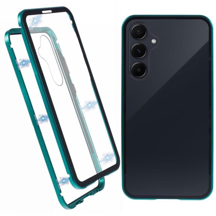 OEM - Samsung Galaxy A55 5G Skal Magnetiskt Härdat Glas Dubbel-Sidig - Grön