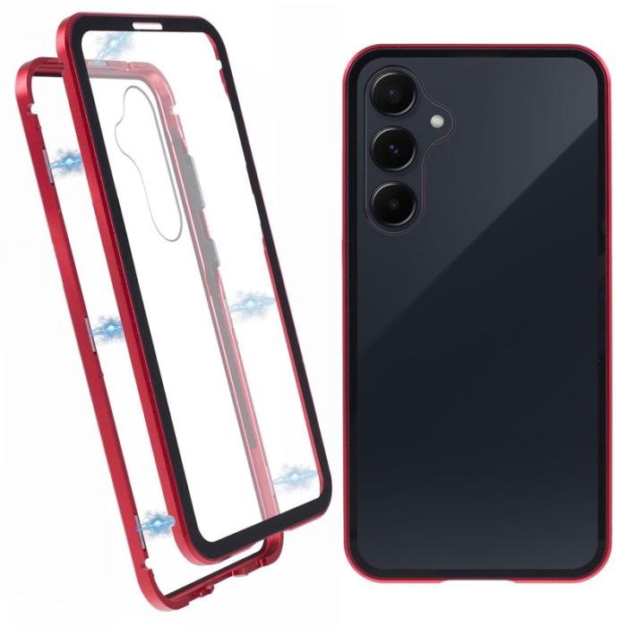 OEM - Samsung Galaxy A55 5G Skal Magnetiskt Härdat Glas Dubbel-Sidig - Röd
