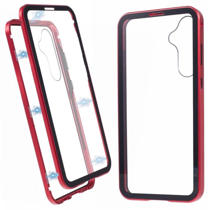 OEM - Samsung Galaxy A55 5G Skal Magnetiskt Härdat Glas Dubbel-Sidig - Röd