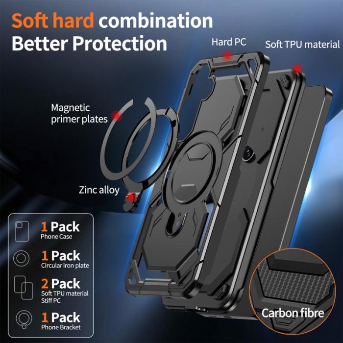 OEM - Samsung Galaxy A55 5G Skal Magnetiskt Ring Ställ PC + TPU - Svart