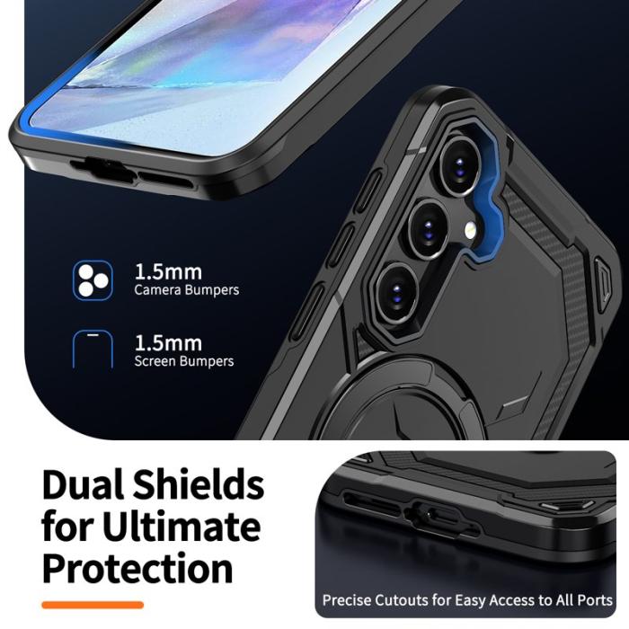 OEM - Samsung Galaxy A55 5G Skal Magnetiskt Ring Ställ PC + TPU - Svart