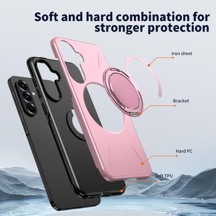 OEM - Samsung Galaxy A55 5G Skal Magnetiskt Rotera Ställ TPU + PC - Rosa