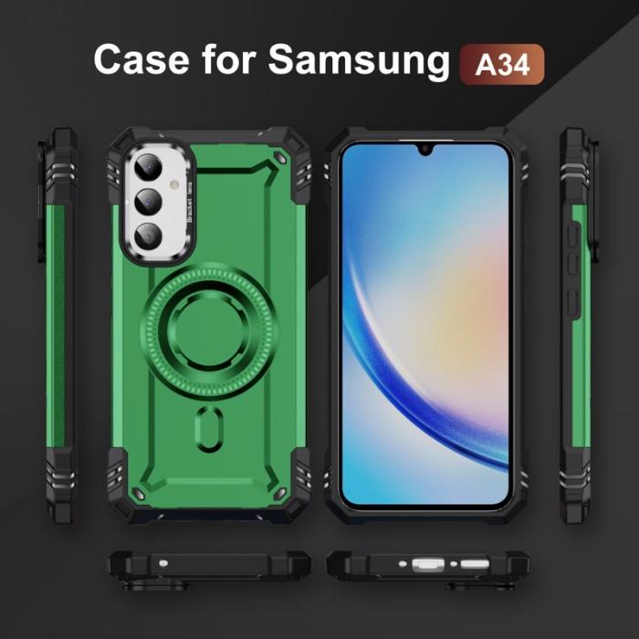 OEM - Samsung Galaxy A55 5G Skal Metall Linsskydd Kickstand PC + TPU - Grön