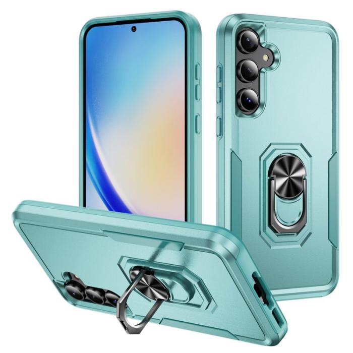 OEM - Samsung Galaxy A55 5G Skal Militärklass Ring Kickstand Plast - Grön