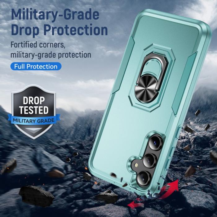 OEM - Samsung Galaxy A55 5G Skal Militärklass Ring Kickstand Plast - Grön