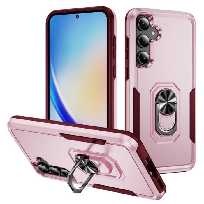 OEM - Samsung Galaxy A55 5G Skal Militärklass Ring Kickstand Plast - Rosa