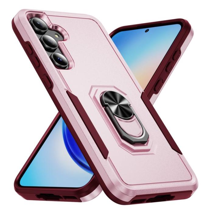 OEM - Samsung Galaxy A55 5G Skal Militärklass Ring Kickstand Plast - Rosa