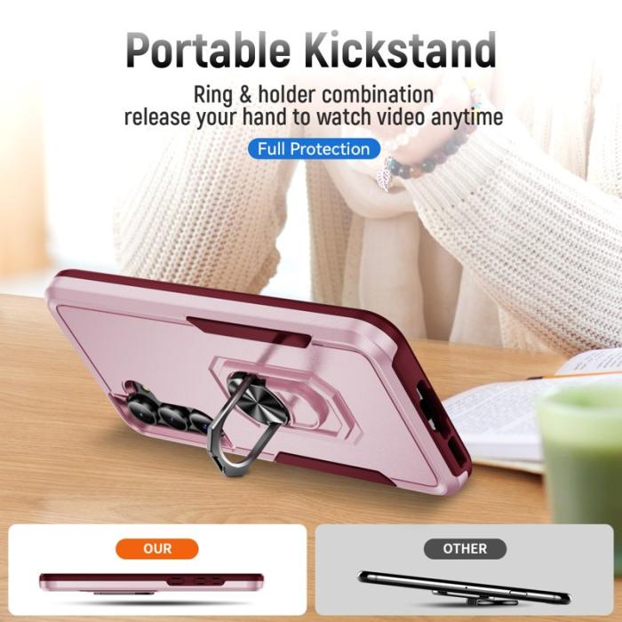OEM - Samsung Galaxy A55 5G Skal Militärklass Ring Kickstand Plast - Rosa