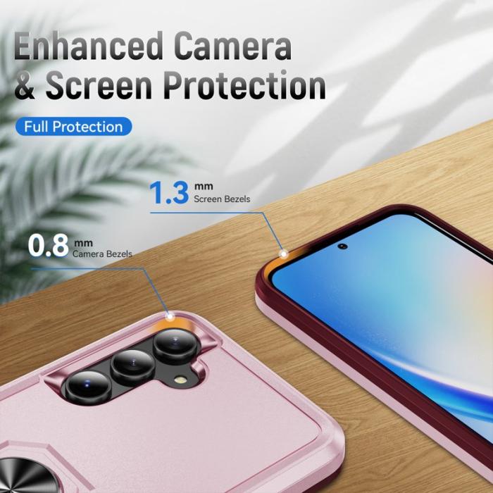 OEM - Samsung Galaxy A55 5G Skal Militärklass Ring Kickstand Plast - Rosa