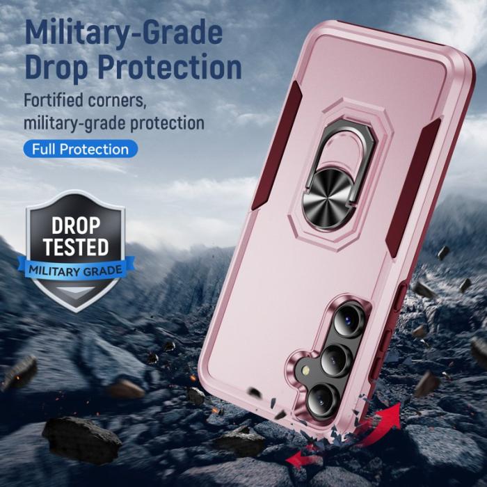 OEM - Samsung Galaxy A55 5G Skal Militärklass Ring Kickstand Plast - Rosa