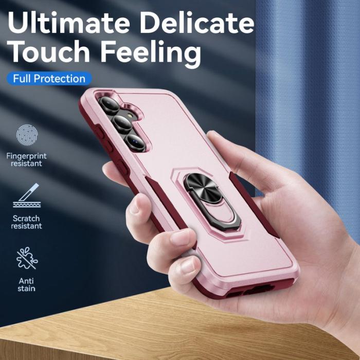OEM - Samsung Galaxy A55 5G Skal Militärklass Ring Kickstand Plast - Rosa