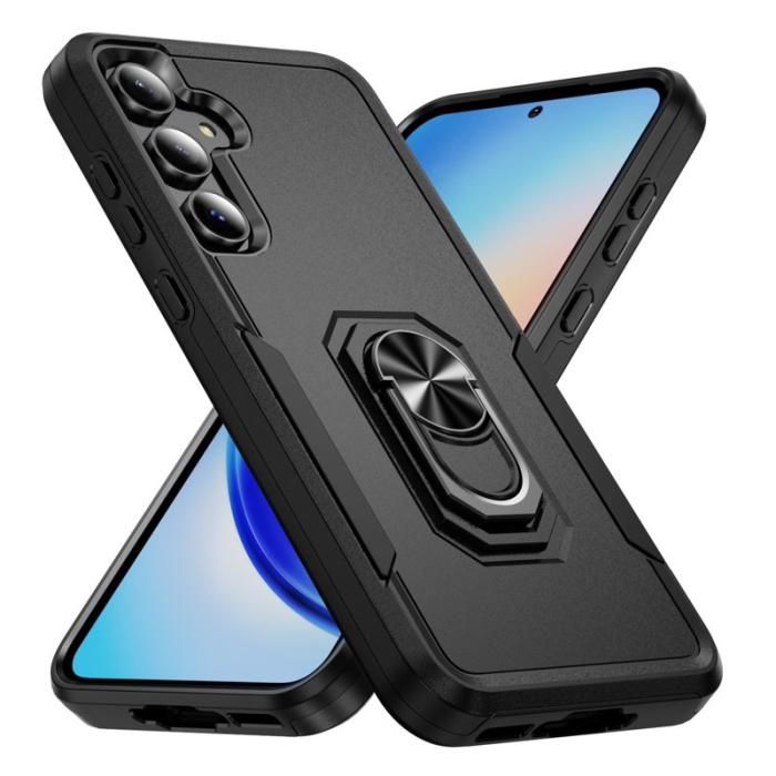 OEM - Samsung Galaxy A55 5G Skal Militärklass Ring Kickstand Plast - Svart