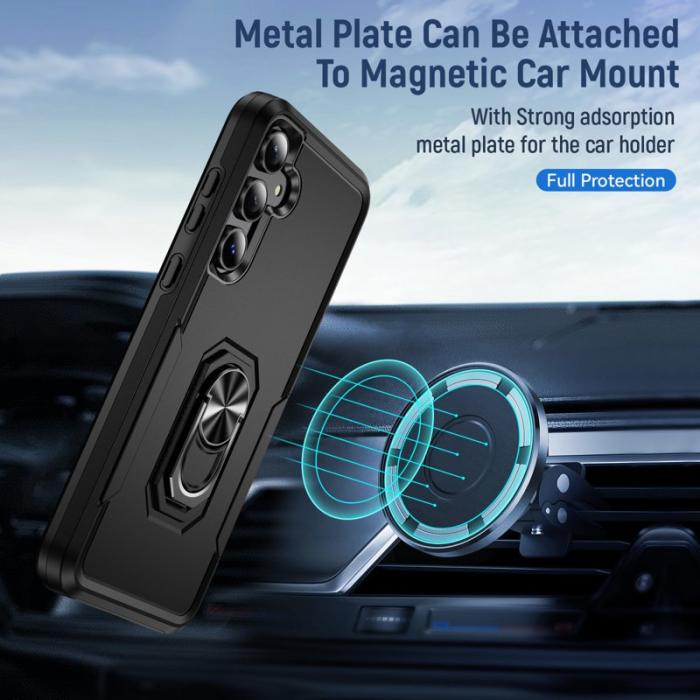 OEM - Samsung Galaxy A55 5G Skal Militärklass Ring Kickstand Plast - Svart