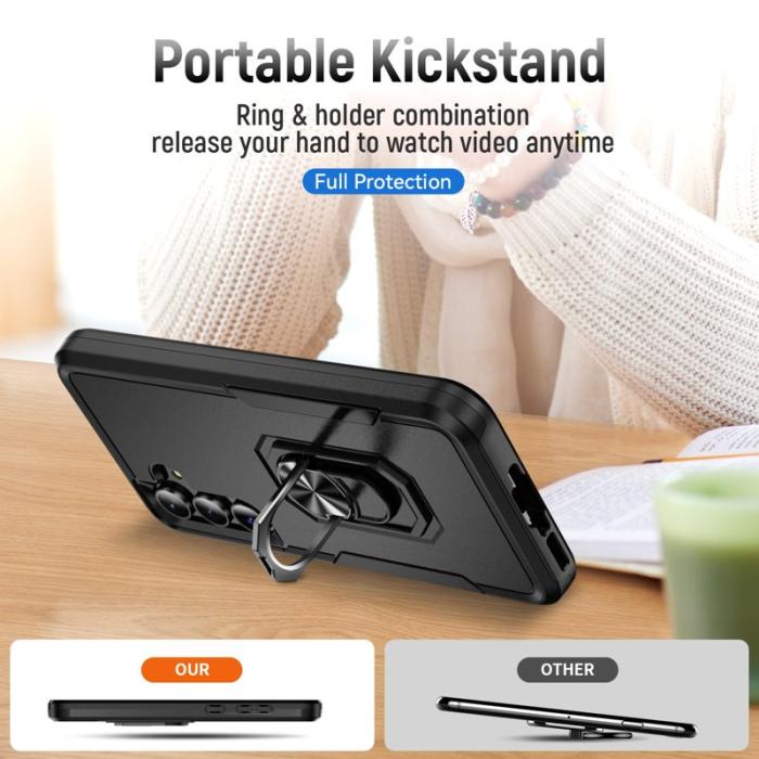 OEM - Samsung Galaxy A55 5G Skal Militärklass Ring Kickstand Plast - Svart
