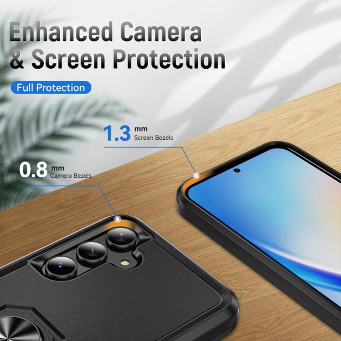OEM - Samsung Galaxy A55 5G Skal Militärklass Ring Kickstand Plast - Svart