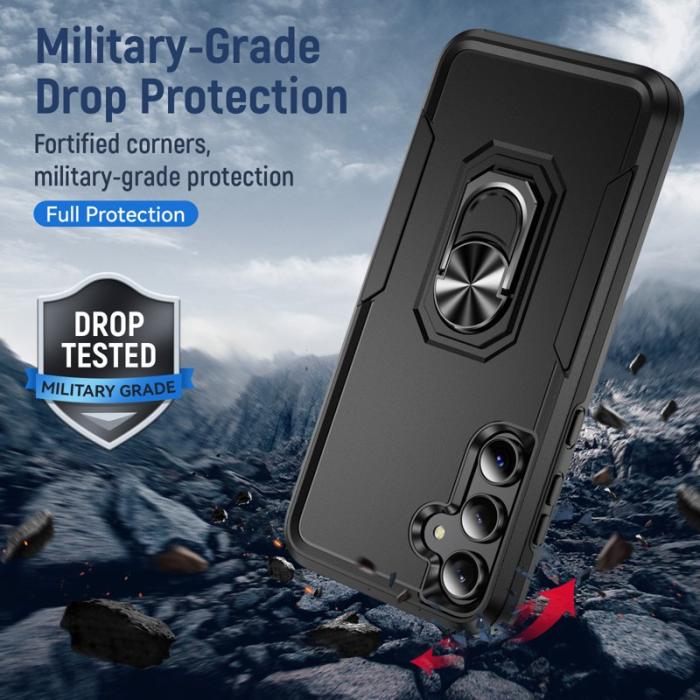 OEM - Samsung Galaxy A55 5G Skal Militärklass Ring Kickstand Plast - Svart