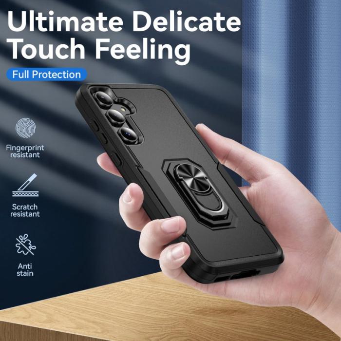 OEM - Samsung Galaxy A55 5G Skal Militärklass Ring Kickstand Plast - Svart