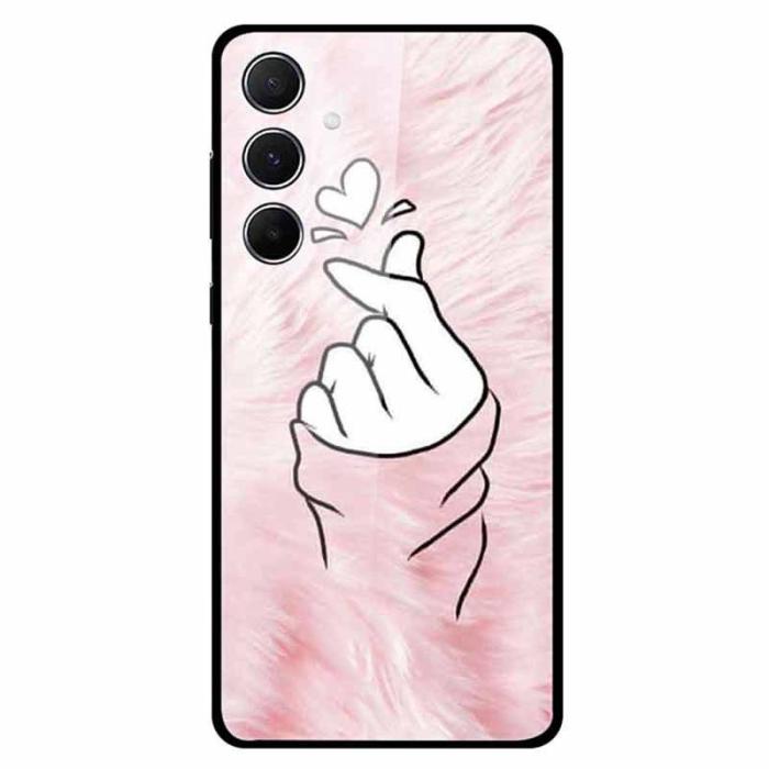 OEM - Samsung Galaxy A55 5G Skal Mönstertryck Härdat Glas+TPU - Finger Heart