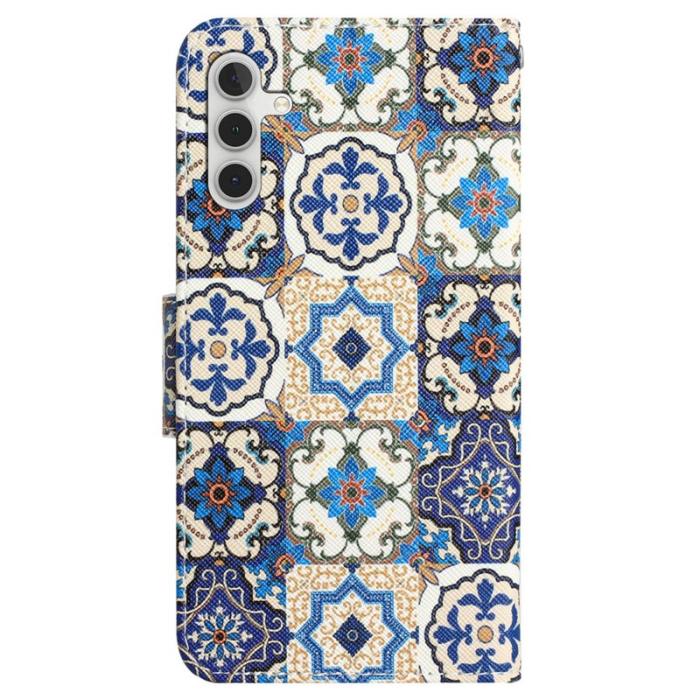 OEM - Samsung Galaxy A55 5G Skal Mönstertryck Ställ Äkta Läder - Retro Totem