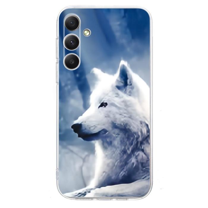 OEM - Samsung Galaxy A55 5G Skal Mönstertryck Stöttålig Soft TPU - Vit Wolf