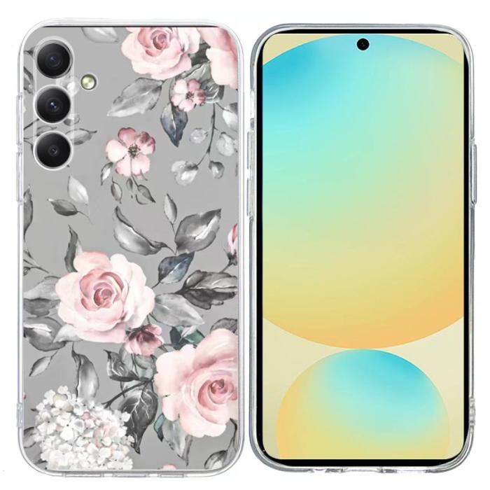 OEM - Samsung Galaxy A55 5G Skal Mönstertryck Stöttåligt TPU - Grå Blommor
