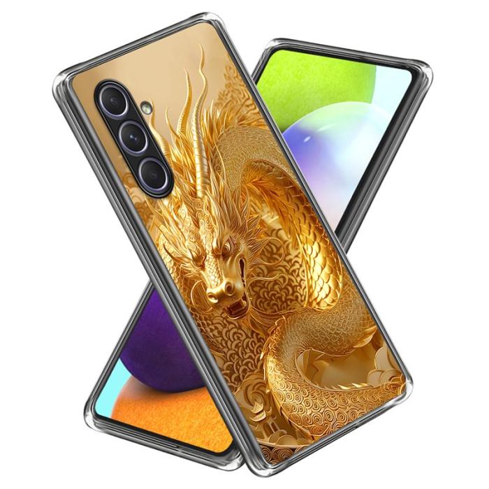 OEM - Samsung Galaxy A55 5G Skal Mönstertryckt Stöttålig TPU - Guld Drakmönster