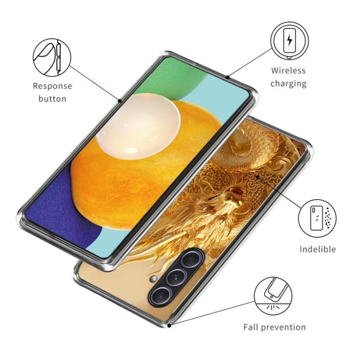 OEM - Samsung Galaxy A55 5G Skal Mönstertryckt Stöttålig TPU - Guld Drakmönster