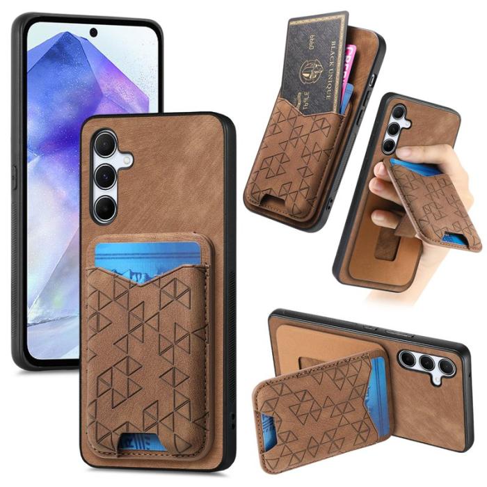 OEM - Samsung Galaxy A55 5G Mobilskal Mönstrad Mobilskal Äkta Läder - Brun