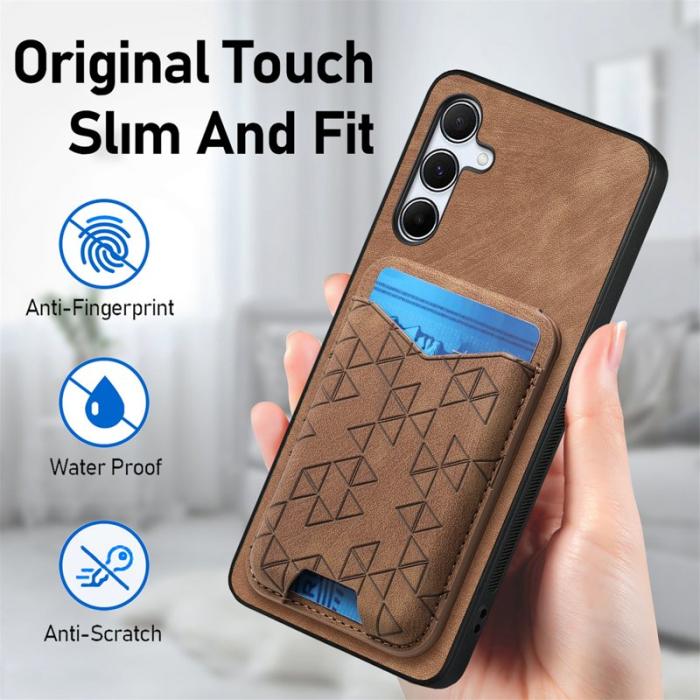 OEM - Samsung Galaxy A55 5G Mobilskal Mönstrad Mobilskal Äkta Läder - Brun