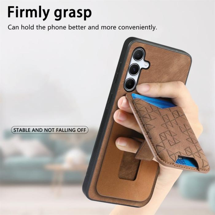 OEM - Samsung Galaxy A55 5G Mobilskal Mönstrad Mobilskal Äkta Läder - Brun