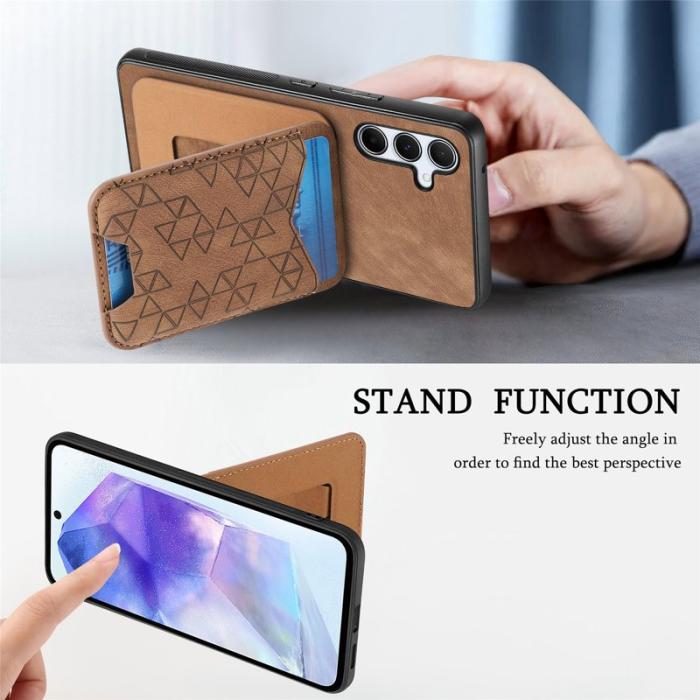 OEM - Samsung Galaxy A55 5G Mobilskal Mönstrad Mobilskal Äkta Läder - Brun