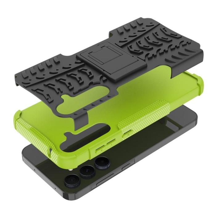 OEM - Samsung Galaxy A55 5G Skal PC+TPU Ställfunktion Cool Däckmönster - Grön