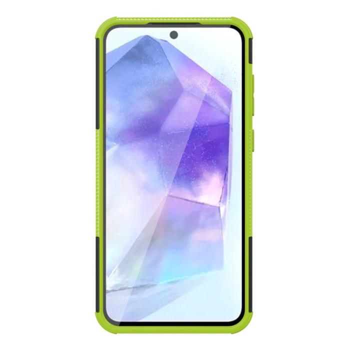 OEM - Samsung Galaxy A55 5G Skal PC+TPU Ställfunktion Cool Däckmönster - Grön