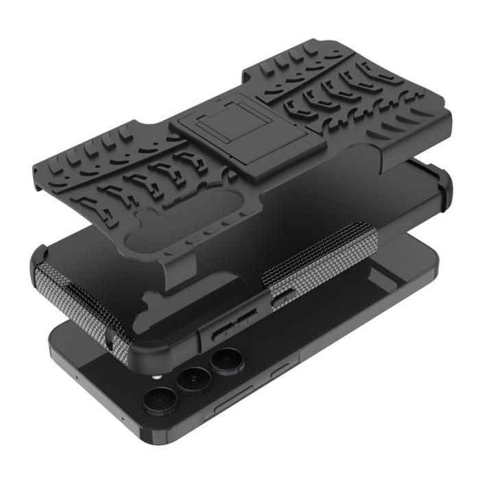 OEM - Samsung Galaxy A55 5G Skal PC+TPU Ställfunktion Cool Däckmönster - Svart