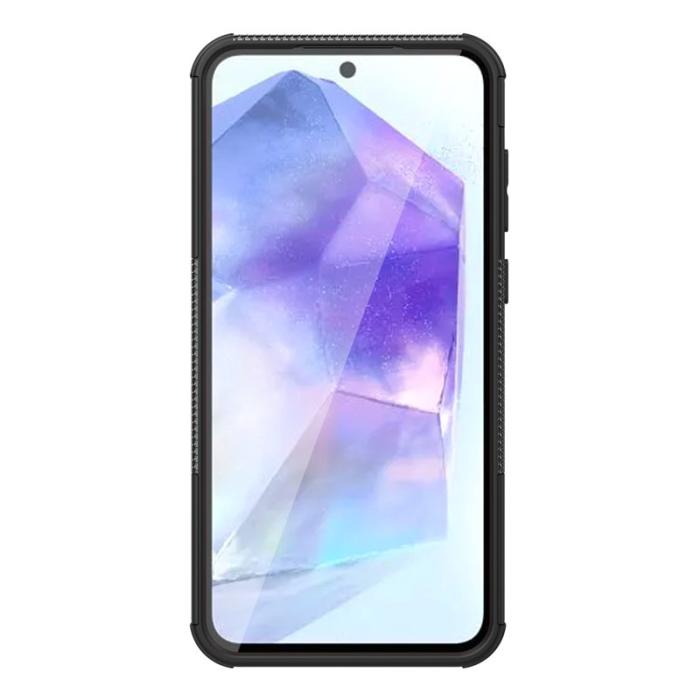 OEM - Samsung Galaxy A55 5G Skal PC+TPU Ställfunktion Cool Däckmönster - Svart