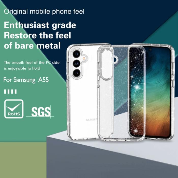 OEM - Samsung Galaxy A55 5G Skal Plast Anti-repor Glittrig - Vit