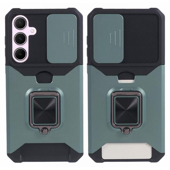 OEM - Samsung Galaxy A55 5G Skal Plast Kortfodral Ställ - Svartgrön