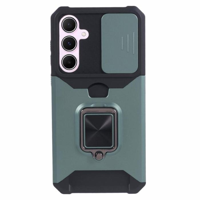 OEM - Samsung Galaxy A55 5G Skal Plast Kortfodral Ställ - Svartgrön