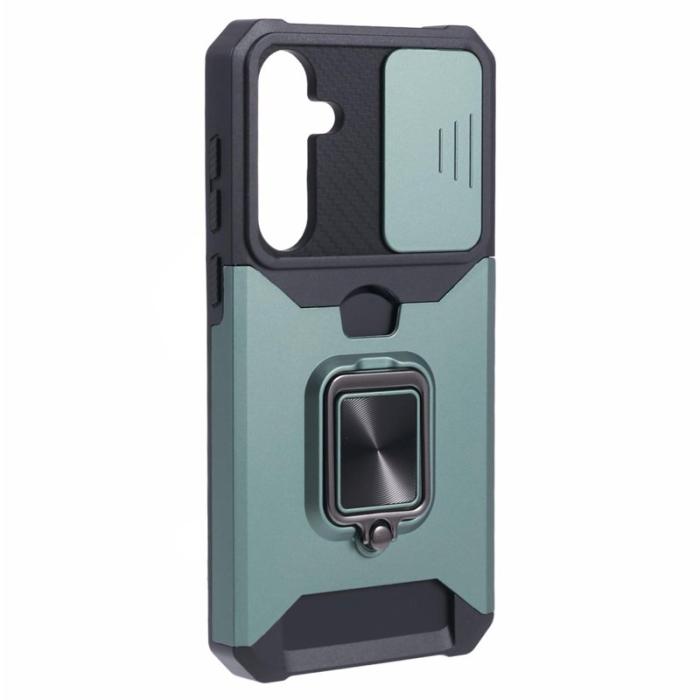 OEM - Samsung Galaxy A55 5G Skal Plast Kortfodral Ställ - Svartgrön