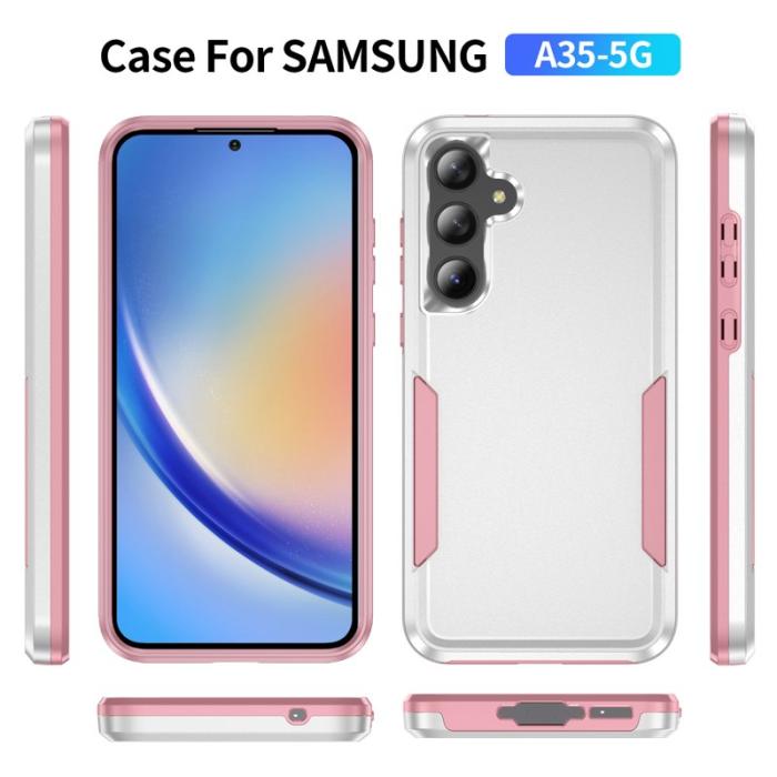 OEM - Samsung Galaxy A55 5G Skal Plast Militärklass Skydd - Vit/Pink