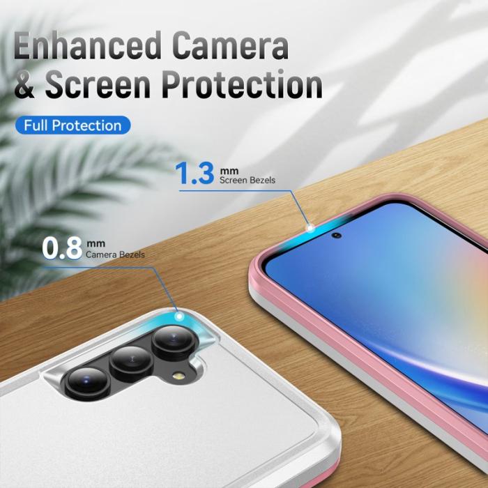 OEM - Samsung Galaxy A55 5G Skal Plast Militärklass Skydd - Vit/Pink